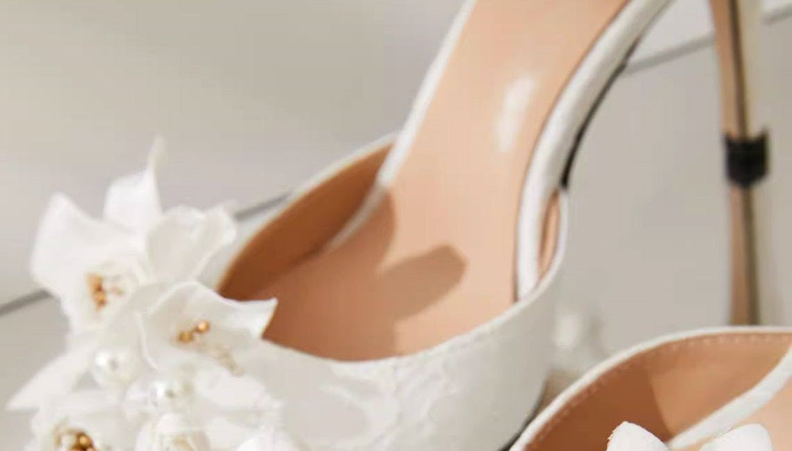 B-FEI white flower wedding ankle strap high heel shoes-MIJI.