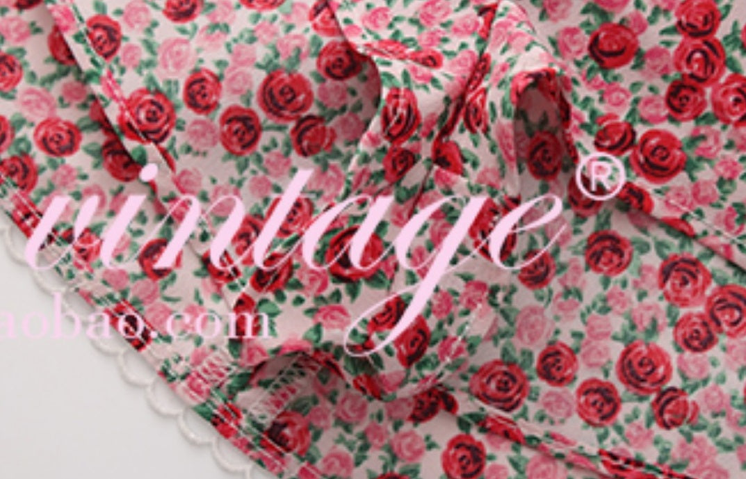 Le Palais Vintage Retro Spice Girl Red Floral Short Low-waisted Skirt-DJO.