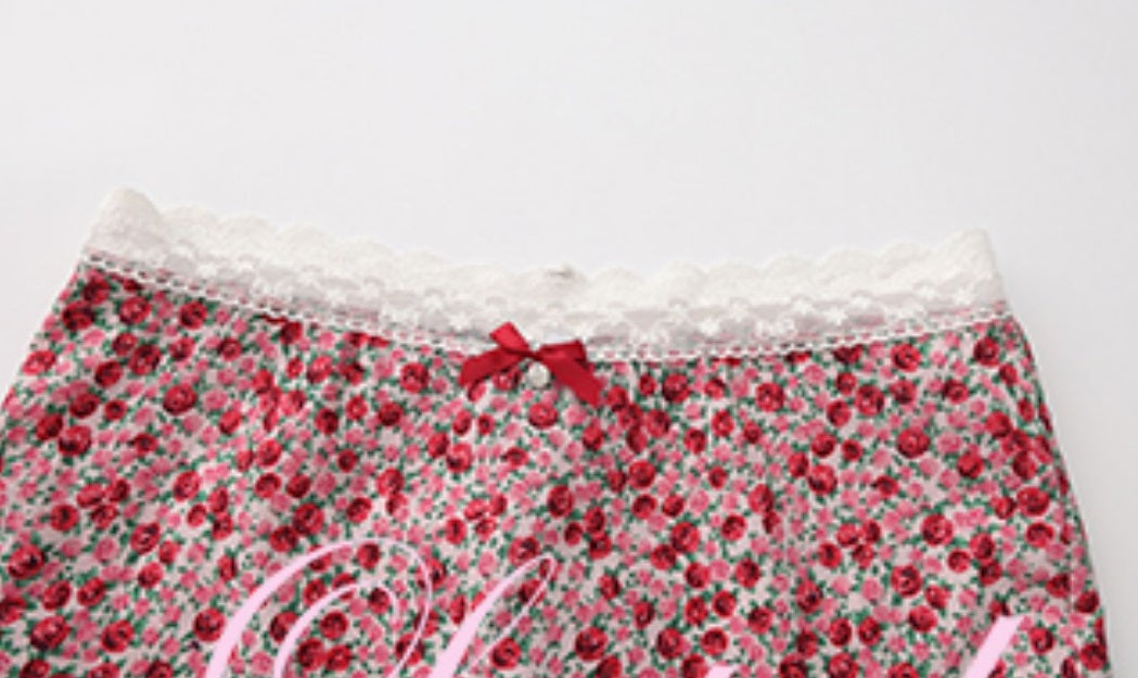 Le Palais Vintage Retro Spice Girl Red Floral Short Low-waisted Skirt-DJO.