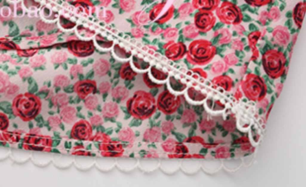 Le Palais Vintage Retro Spice Girl Red Floral Short Low-waisted Skirt-DJO.