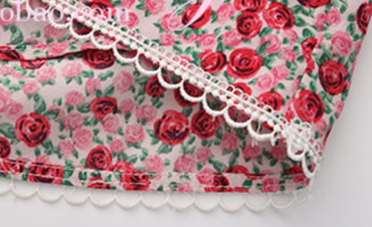 Le Palais Vintage Retro Spice Girl Red Floral Short Low-waisted Skirt-DJO.