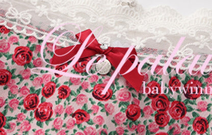 Le Palais Vintage Retro Spice Girl Red Floral Short Low-waisted Skirt-DJO.