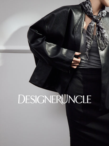 DGU High-end black leather silhouette niche sense commuting high-end style dress - Claude.