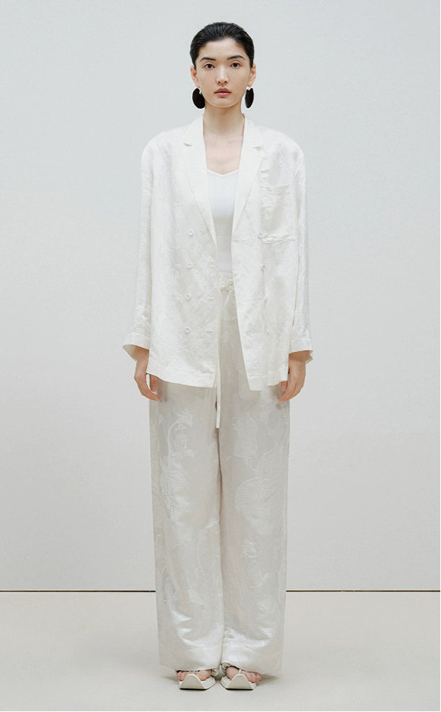 ZHUCHONGYUN summer white glossy straight trousers-SHMURDA.