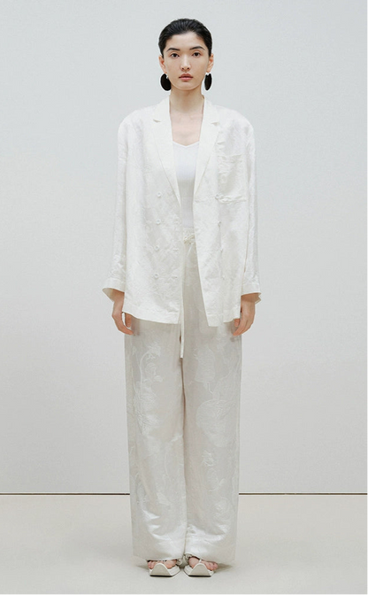 ZHUCHONGYUN summer white glossy straight trousers-SHMURDA.
