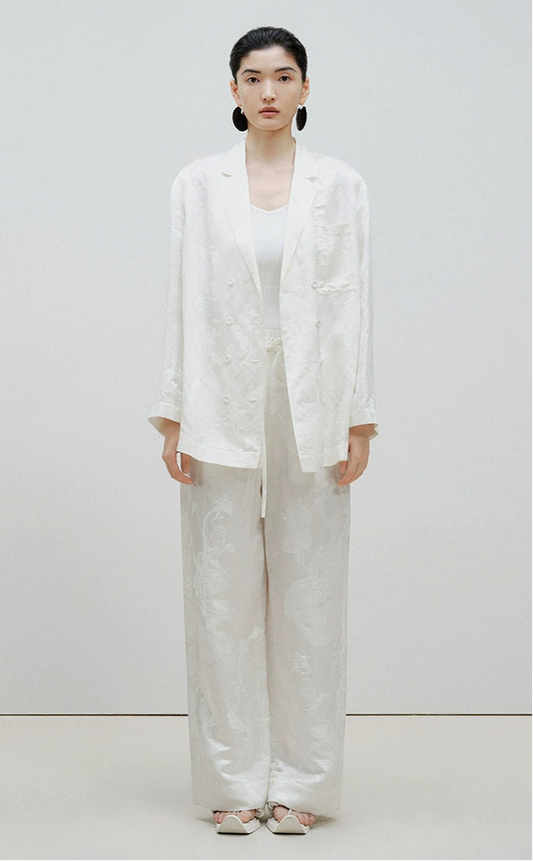 ZHUCHONGYUN summer white glossy straight trousers-SHMURDA.
