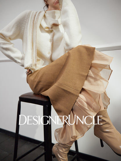 DGU "Lumu" coffee slit design high-end commuter long skirt - Ryan.