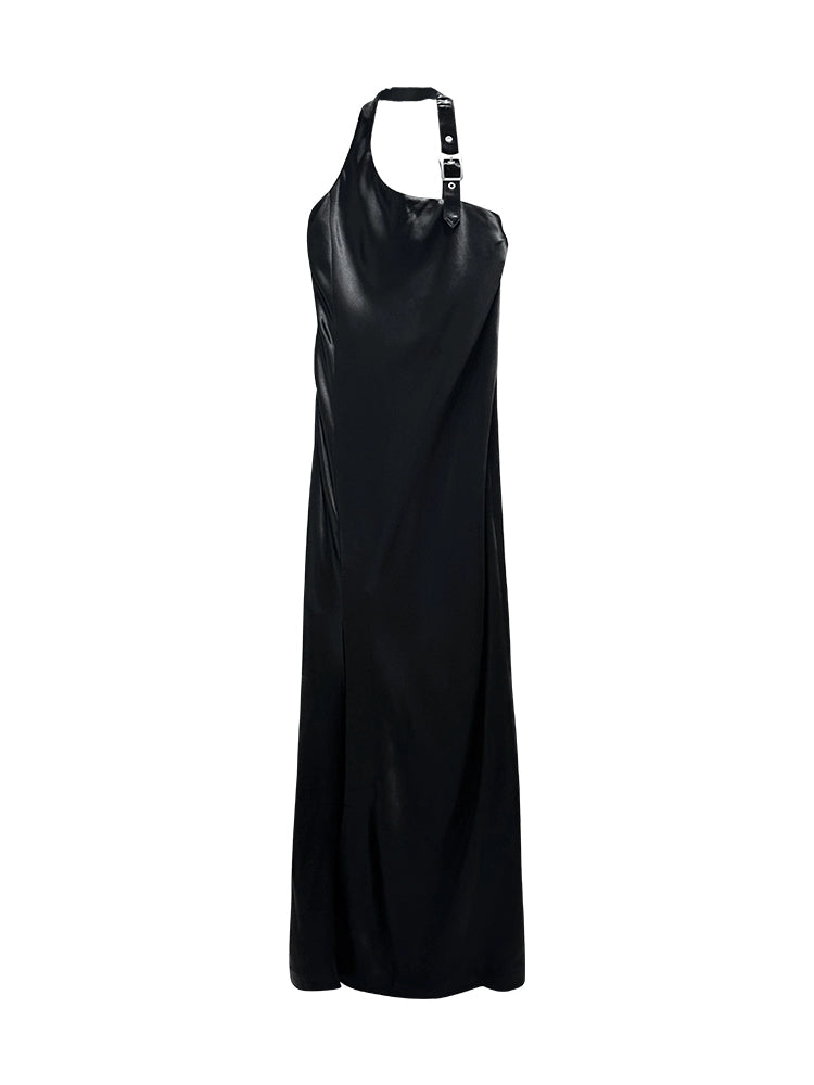 ANNAKIKI black acetic acid slit sleeveless dress-JORDAN