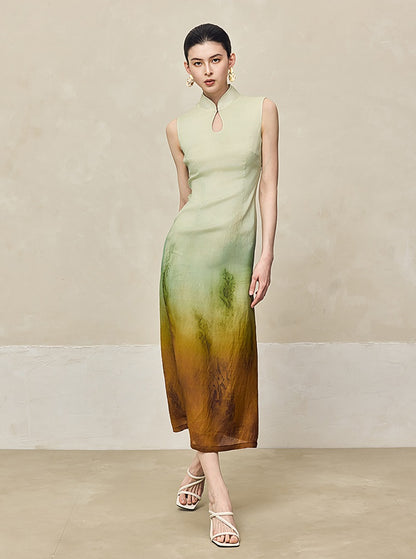 HECO Silk Smudge Chiffon Cheongsam midi sleeveless Dress Women - SIGHT.
