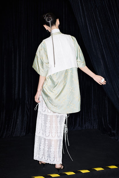 M essential Mackay designer Donchang jacquard low stand-up collar loose short-sleeved shirt - DIVA.