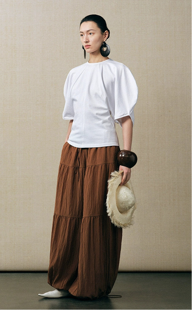 ZHUCHONGYUN cotton curved cut silhouettes white blouse-ISHIDA.