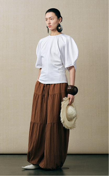 ZHUCHONGYUN cotton curved cut silhouettes white blouse-ISHIDA.