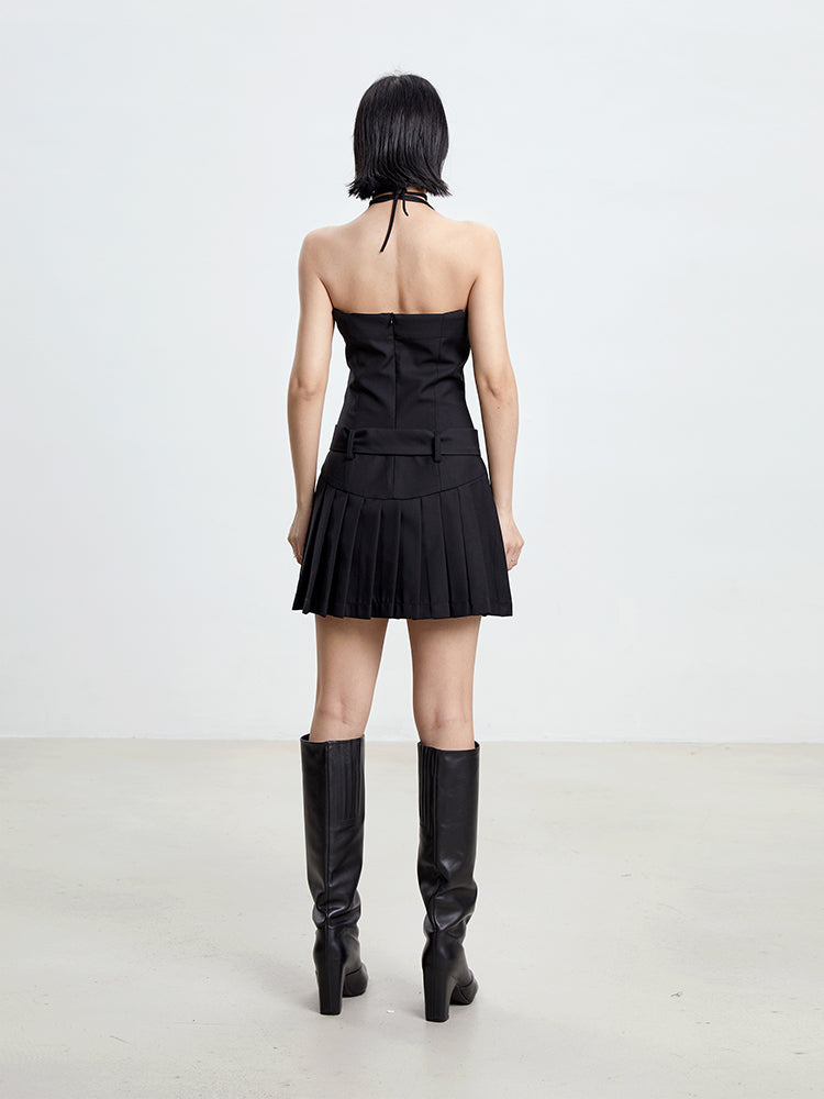 TINY IN women's summer pleated little black slip dress -PIPE