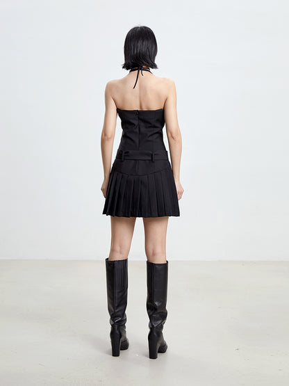 TINY IN women's summer pleated little black slip dress -PIPE