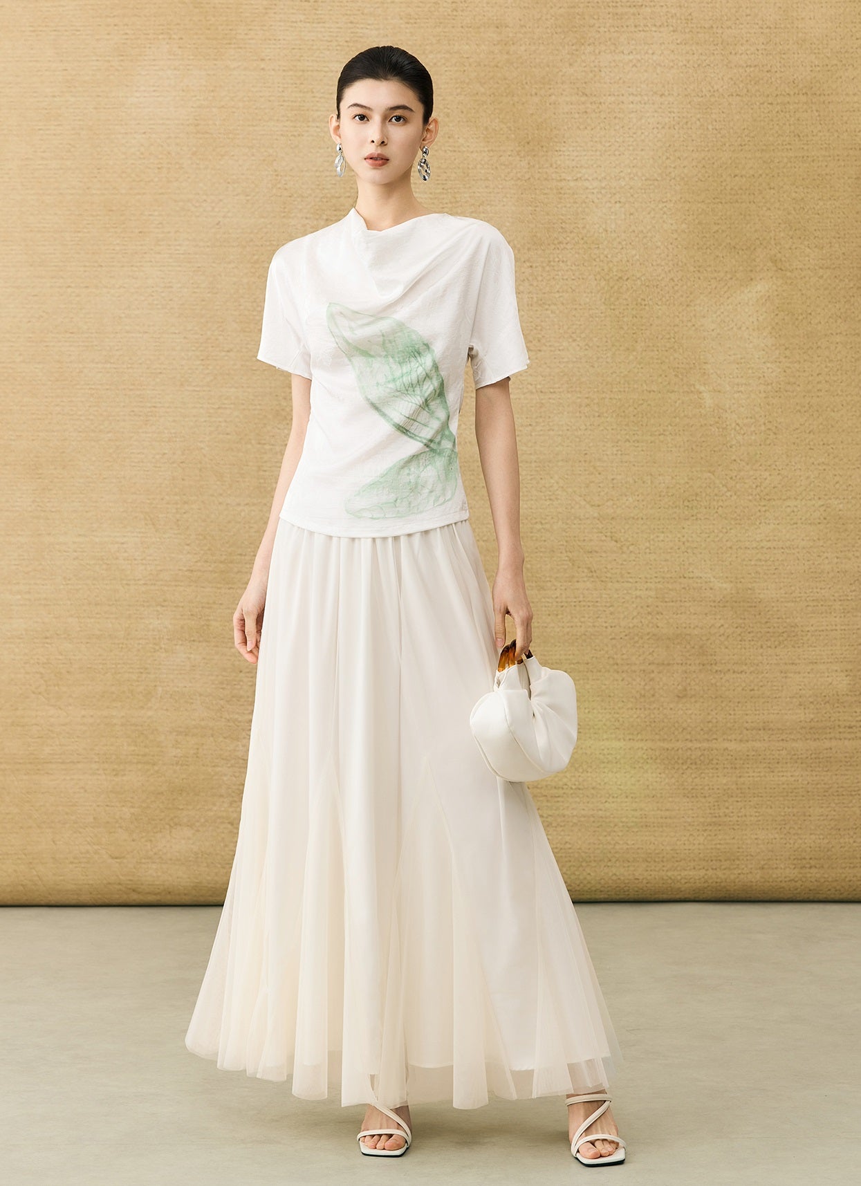 HECO Chinese Art Butterfly Print Swing Neck T-Shirt Waist Slim Top - CONJOR .