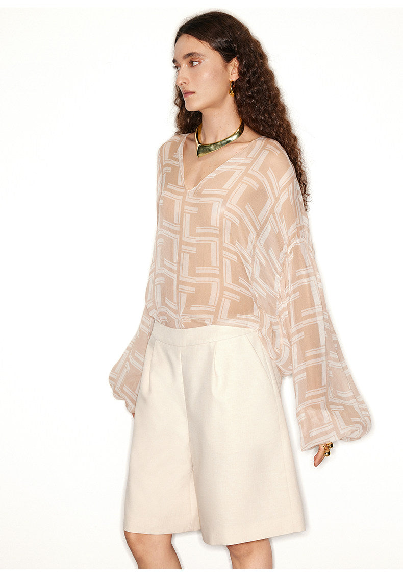 ATELIER MISS LU print mulberry silk irregular top - MARK
