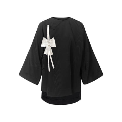 TUYUE Black Handmade Buckle Loose Morning Robe Top - XANDER.