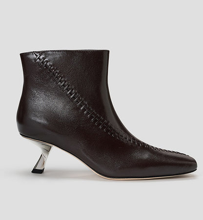 COMME MOI Lu Yan Designer New Women's Vintage Brown Plain Knitted Kitten Root Boots - PAMP.