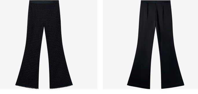 COMME MOI summer black cut-out satin panel flared pants - MADELYN.