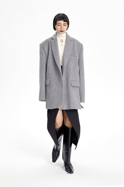 TINY IN misplaced silhouette wool women's midi grey coat -YAMO