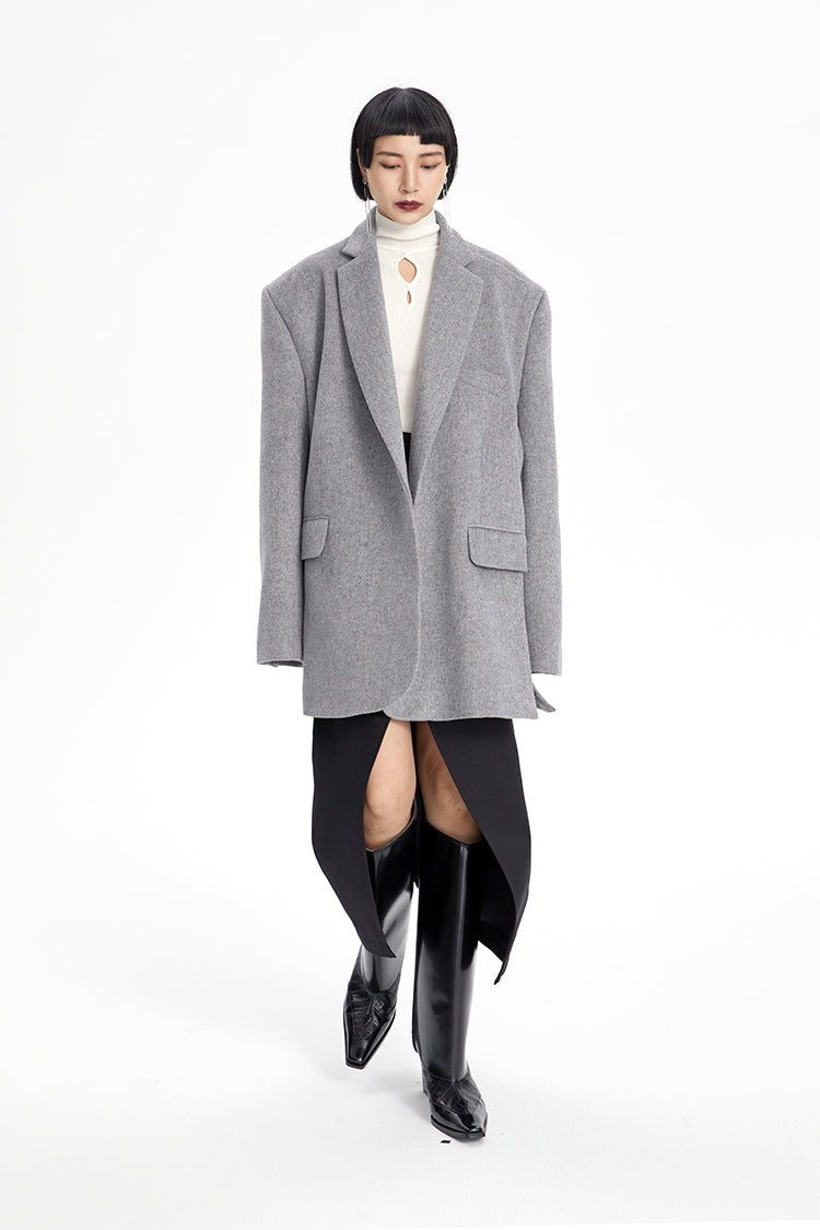 TINY IN misplaced silhouette wool women's midi grey coat -YAMO
