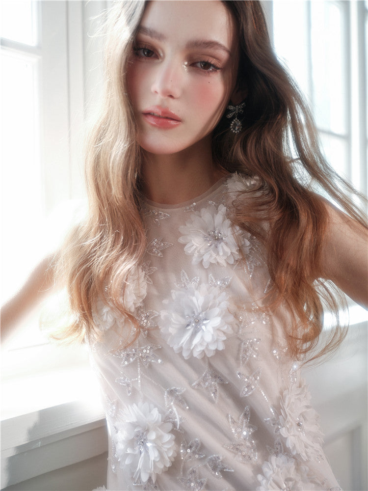 Wardrobes by Chen Luxury White Couture Embroidered Floral Feather bridal Dress- Sade