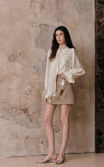 M essential Enchanting Exotic  Resort Linen Vest Chiffon Shirt-AMIRELLE.