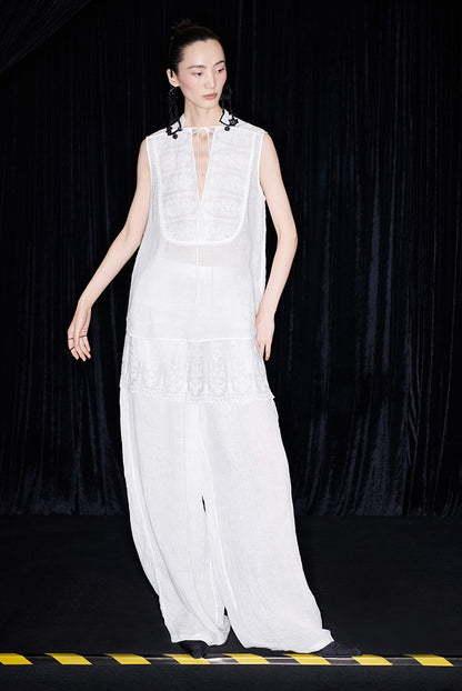 M essential Mackay designer Zen One Linen Lace Lace Sleeveless Top - KENYA.