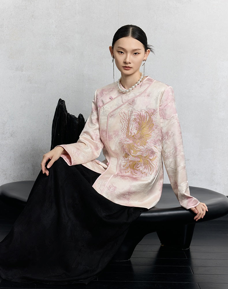 HECO 100% polyester pipa top  apricot phoenix tie-dye jacket women - guts.