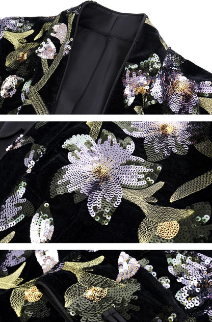 HECO velvet bottom plant embroidery sequin  JACKET - AMAYA.