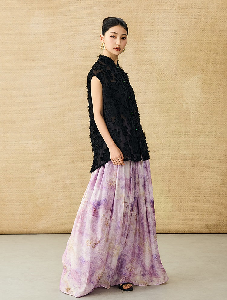 HECO Chinese Style Stand-up Collar Cut Flower Sleeveless Shirt - HELD .