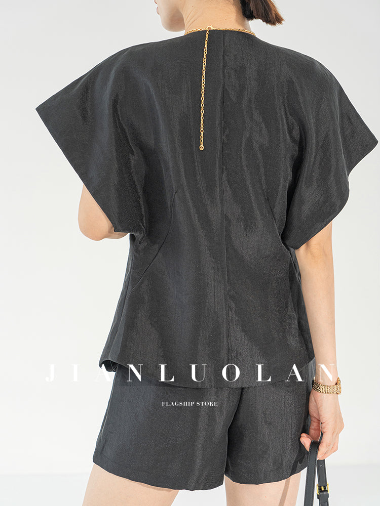 Huanzi custom couture Tencel micro-flash high-end vest shorts set- Vince