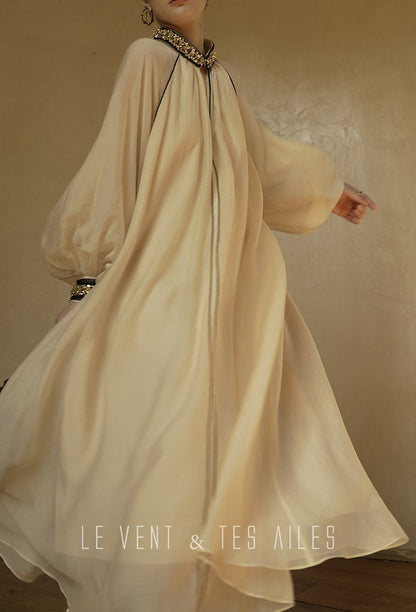 LE VENT&TES AILES retro Crystal embellished Premium Silhouette Tencel Beaded vacation Dress-YUTA