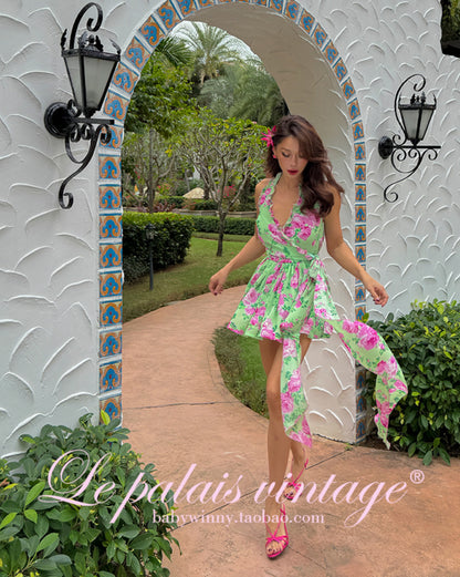 Le Palais Vintage is a silk wrap halter neck dress-GEE