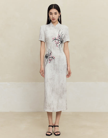 HECO old texture linen midi dress women - dome.