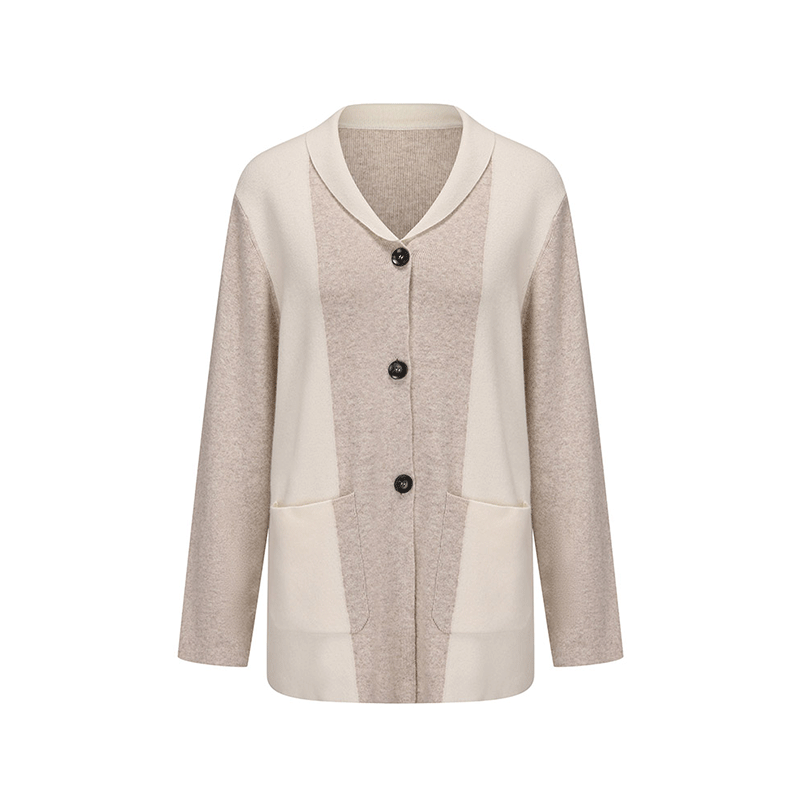 ATELIER MISS LU Geometric Contrast Cashmere and Wool-blend Cardigan -Poppy