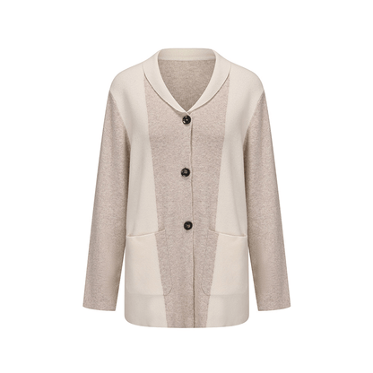 ATELIER MISS LU Geometric Contrast Cashmere and Wool-blend Cardigan -Poppy