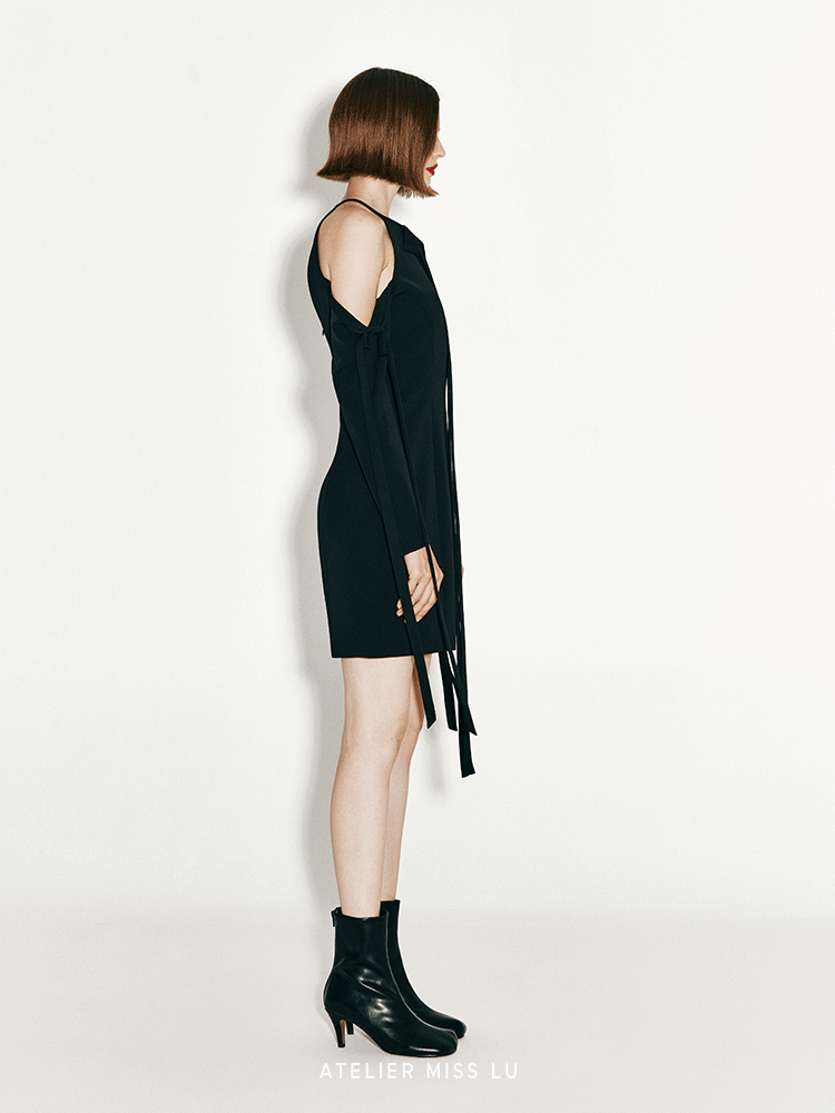 ATELIER MISS LU multi-ribbon design slim-fitting dropped-shoulder dress - HAZEL.