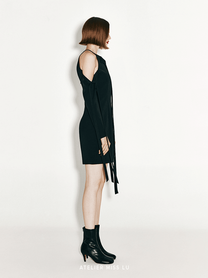 ATELIER MISS LU multi-ribbon design slim-fitting dropped-shoulder dress - HAZEL.
