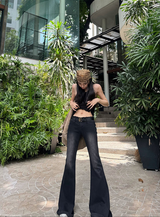 MEI SANGUAN Black low-rise jeans flared pants - BRENDA