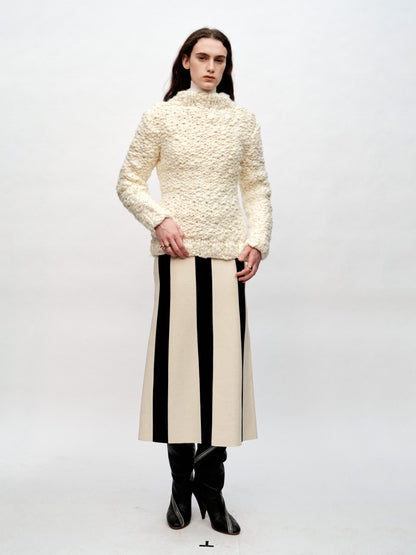 SERRER Black and white vertical stripe knitted slit long skirt - ETHAN.