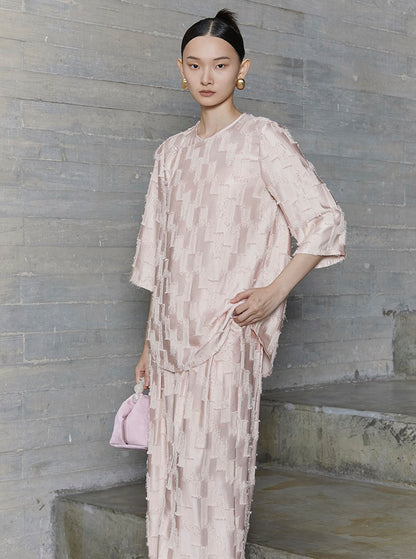 HECO jacquard loose thin wide-leg high waisted black pink apricot PANTS women - PURPOSE.