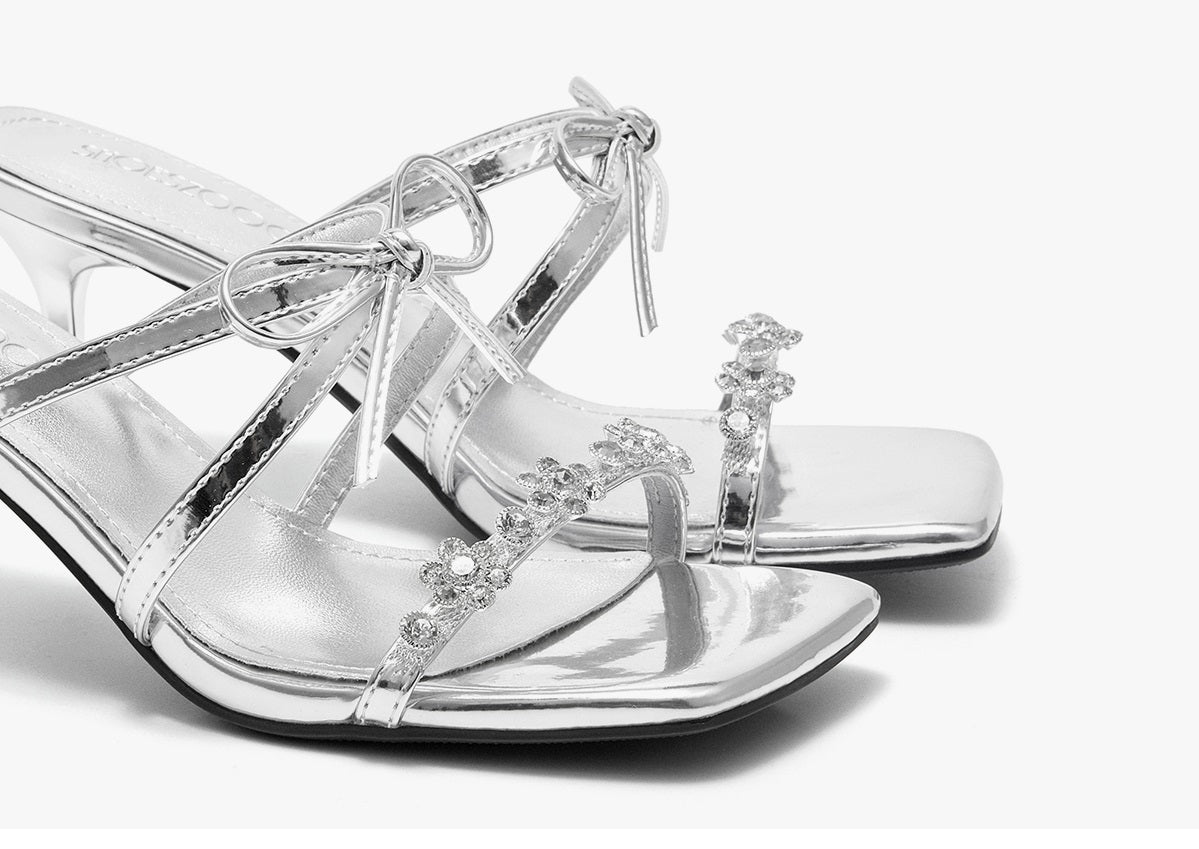 SHOESZOOO Rhinestone Strap Open Toe Sandal Heel - EXTRA.