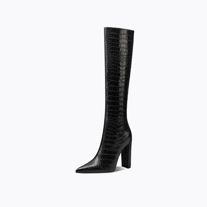Fabfei autumn winter pointed toe block heeled black boots - CX