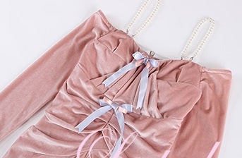 Le Palais Vintage Original Autumn Pink Velvet Strapless Midi Cocktail Dress - Vera.