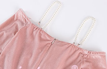 Le Palais Vintage Original Autumn Pink Velvet Strapless Midi Cocktail Dress - Vera.