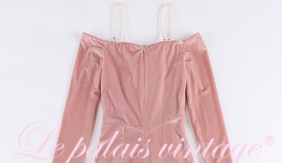 Le Palais Vintage Original Autumn Pink Velvet Strapless Midi Cocktail Dress - Vera.