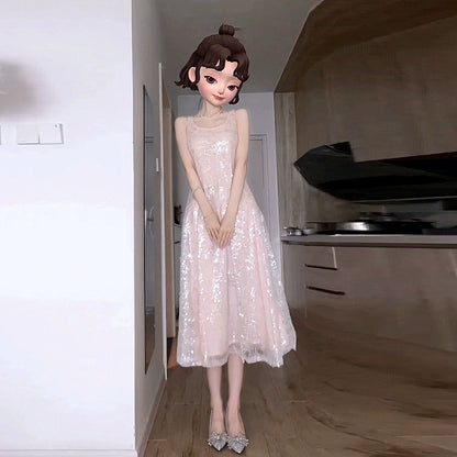 DOLLY Luxury U-Neck Sleeveless Fake Two Piece Midi Swing Dress-KASSIA