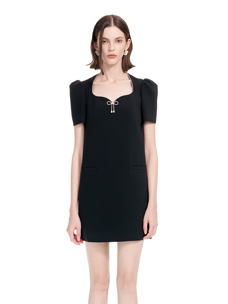 YES BY YESIR | Half-Sleeve Dress with Diamond Bow-VIANORA.