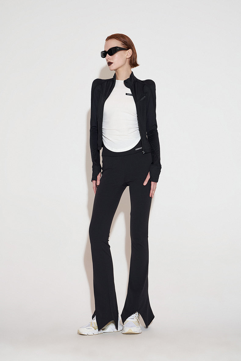 ANNAKIKI autumn black sports line split line short sunscreen jacket-ZHANG